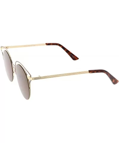 Unique Metal Cut Out Round Neutral Color Flat Lens Cat Eye Sunglasses 50mm - Gold Brown / Brown - CV186MTLHH4 $10.97 Cat Eye