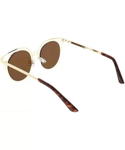 Unique Metal Cut Out Round Neutral Color Flat Lens Cat Eye Sunglasses 50mm - Gold Brown / Brown - CV186MTLHH4 $10.97 Cat Eye