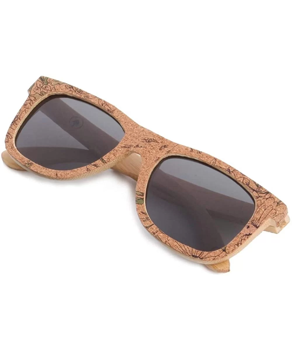 Cork Sticker Bamboo Polarized Sunglasses Eyewear With Bamboo Case - Bamboo - CV183YHG22I $17.65 Wayfarer