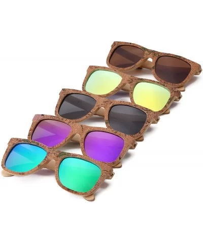 Cork Sticker Bamboo Polarized Sunglasses Eyewear With Bamboo Case - Bamboo - CV183YHG22I $17.65 Wayfarer