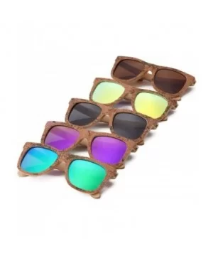 Cork Sticker Bamboo Polarized Sunglasses Eyewear With Bamboo Case - Bamboo - CV183YHG22I $17.65 Wayfarer