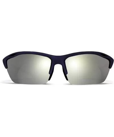 Alpha Navy Blue Road Cycling/Fishing Sunglasses with ZEISS P7020M Super Silver Mirrored Lenses - CX18KN79WLQ $16.50 Sport