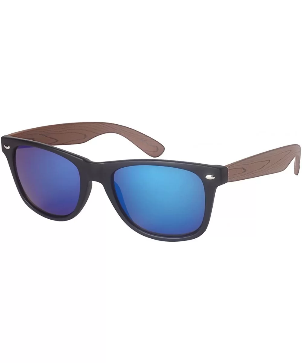 Horn Rimmed Wood Pattern Sunglasses w/Color Mirror Lens 5401AWD-REV - Matte Black+brown - CA182ID37OM $6.89 Square