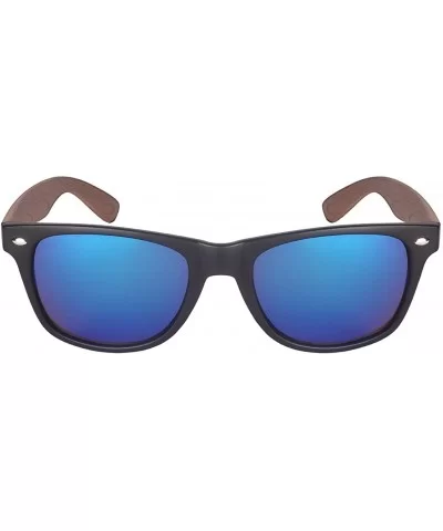 Horn Rimmed Wood Pattern Sunglasses w/Color Mirror Lens 5401AWD-REV - Matte Black+brown - CA182ID37OM $6.89 Square