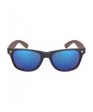 Horn Rimmed Wood Pattern Sunglasses w/Color Mirror Lens 5401AWD-REV - Matte Black+brown - CA182ID37OM $6.89 Square