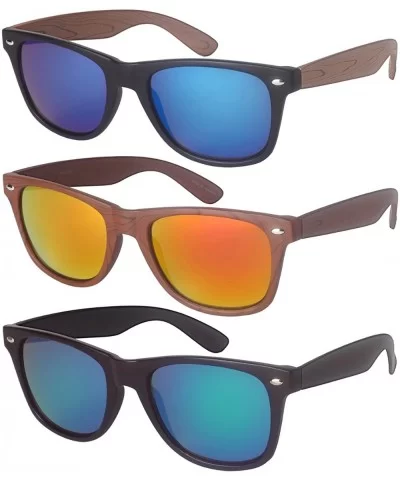 Horn Rimmed Wood Pattern Sunglasses w/Color Mirror Lens 5401AWD-REV - Matte Black+brown - CA182ID37OM $6.89 Square