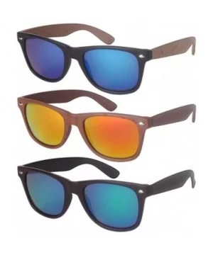 Horn Rimmed Wood Pattern Sunglasses w/Color Mirror Lens 5401AWD-REV - Matte Black+brown - CA182ID37OM $6.89 Square