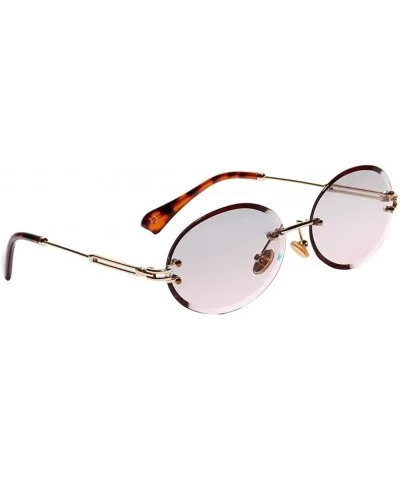 Oval Lens Fashion Metal Frame Mirrored Women Sunglasses for Summer - Beach - Party - Gray+pink - C2190HTTUZ6 $13.32 Oval