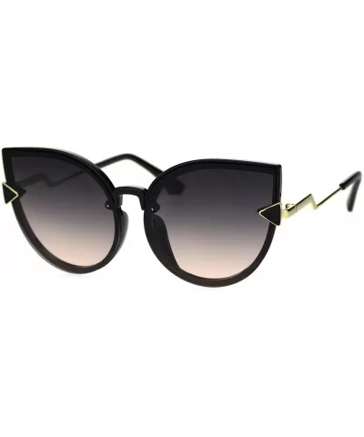 Womens Oversize Cat Eye Bolt Crooked Arm Designer Sunglasses - Black Black Peach - CW18SO0KNKK $6.82 Cat Eye