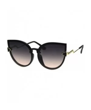 Womens Oversize Cat Eye Bolt Crooked Arm Designer Sunglasses - Black Black Peach - CW18SO0KNKK $6.82 Cat Eye