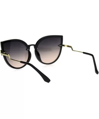 Womens Oversize Cat Eye Bolt Crooked Arm Designer Sunglasses - Black Black Peach - CW18SO0KNKK $6.82 Cat Eye