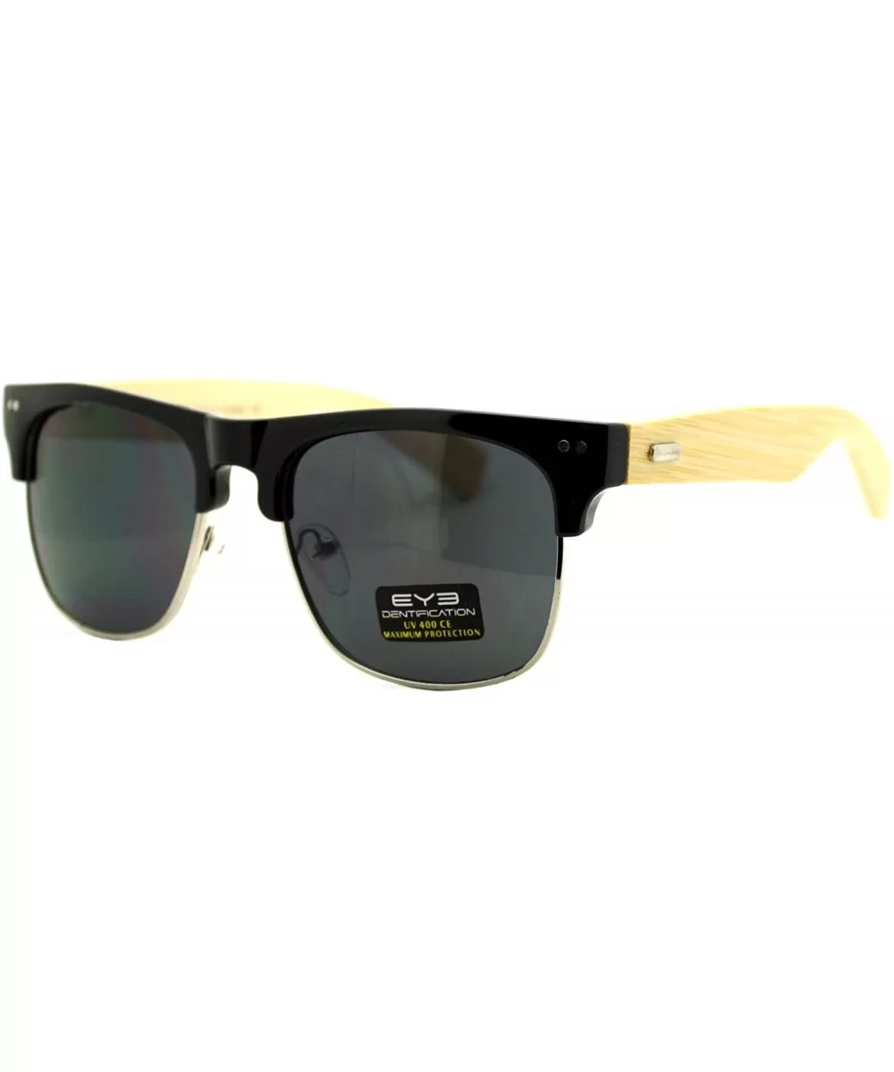 Real Bamboo Temple Sunglasses Square Designer Top Fashion Shades - Black (Black) - CR187LHK82R $6.03 Square