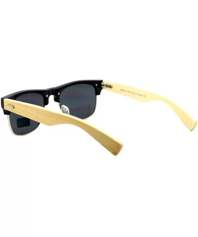 Real Bamboo Temple Sunglasses Square Designer Top Fashion Shades - Black (Black) - CR187LHK82R $6.03 Square