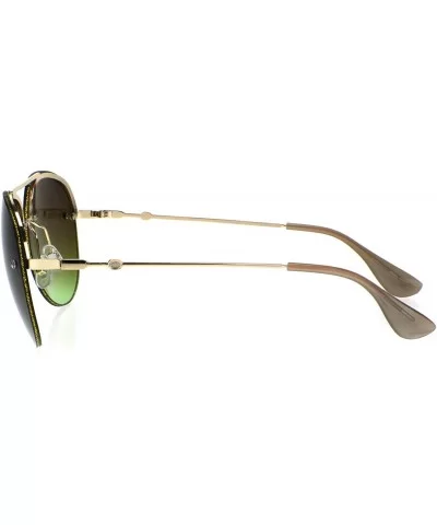 Womens Glitter Edge Trim Luxury Designer Rimless Pilots Sunglasses - Gold Brown Green - C318Q79IKYC $9.69 Rimless