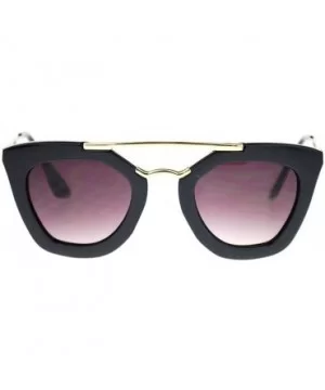 Womens Squared Double Metal Bridge Thick Plastic Cat Eye Sunglasses Black - Black - CQ11NYFZCOJ $7.26 Cat Eye