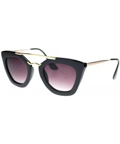 Womens Squared Double Metal Bridge Thick Plastic Cat Eye Sunglasses Black - Black - CQ11NYFZCOJ $7.26 Cat Eye