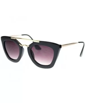 Womens Squared Double Metal Bridge Thick Plastic Cat Eye Sunglasses Black - Black - CQ11NYFZCOJ $7.26 Cat Eye