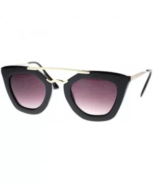 Womens Squared Double Metal Bridge Thick Plastic Cat Eye Sunglasses Black - Black - CQ11NYFZCOJ $7.26 Cat Eye