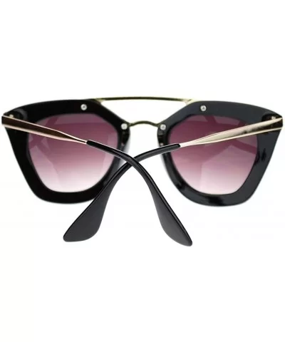 Womens Squared Double Metal Bridge Thick Plastic Cat Eye Sunglasses Black - Black - CQ11NYFZCOJ $7.26 Cat Eye