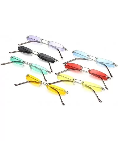 Ladies Clear Lens Small Narrow Sunglasses Vintage Rimless Rectangle Sunglasses Red Shades Metal Frame Eyewear - C818T0YAQ7X $...