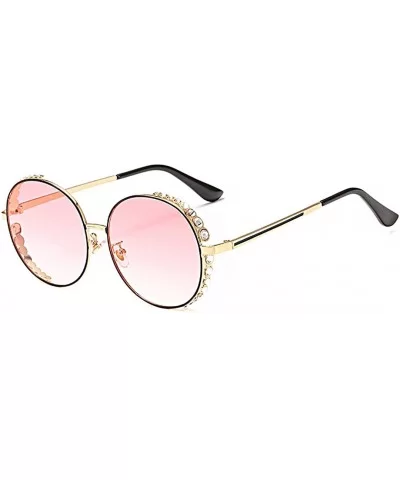 Women Fashion Round Pearl Frame Sunglasses UV Protection Sunglasses - Pink Lens - CV18UOAGCKC $13.13 Round