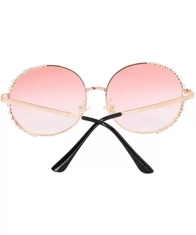 Women Fashion Round Pearl Frame Sunglasses UV Protection Sunglasses - Pink Lens - CV18UOAGCKC $13.13 Round