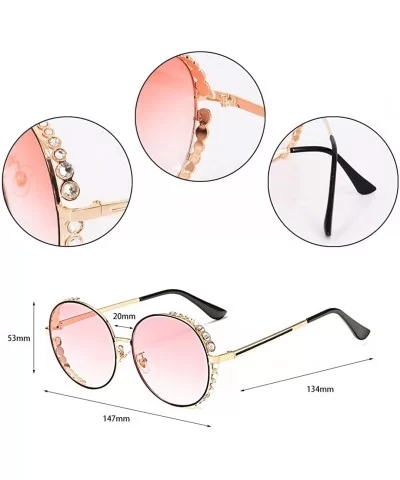 Women Fashion Round Pearl Frame Sunglasses UV Protection Sunglasses - Pink Lens - CV18UOAGCKC $13.13 Round