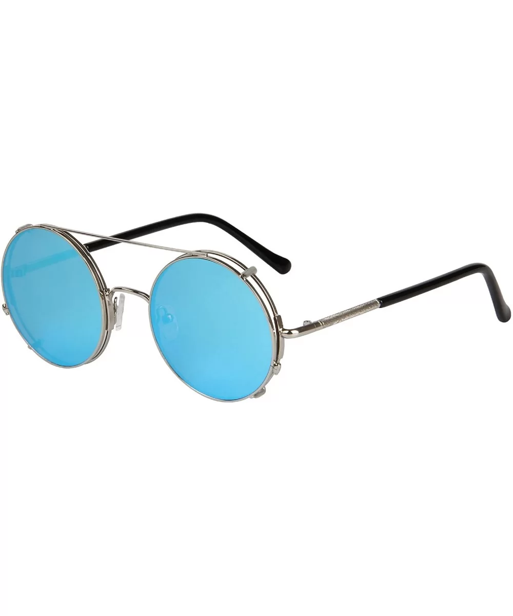 Flip up Retro Circle Women Sunglasses Vintage Steampunk Glasses LS8168 - Blue - CQ12O7KO9N4 $14.13 Oversized