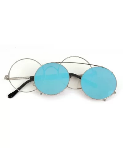 Flip up Retro Circle Women Sunglasses Vintage Steampunk Glasses LS8168 - Blue - CQ12O7KO9N4 $14.13 Oversized