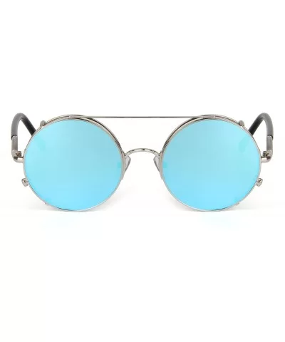 Flip up Retro Circle Women Sunglasses Vintage Steampunk Glasses LS8168 - Blue - CQ12O7KO9N4 $14.13 Oversized