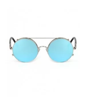 Flip up Retro Circle Women Sunglasses Vintage Steampunk Glasses LS8168 - Blue - CQ12O7KO9N4 $14.13 Oversized