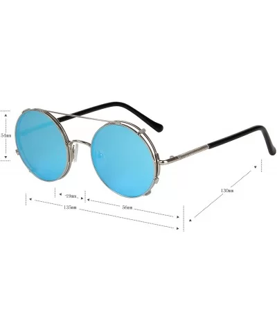 Flip up Retro Circle Women Sunglasses Vintage Steampunk Glasses LS8168 - Blue - CQ12O7KO9N4 $14.13 Oversized