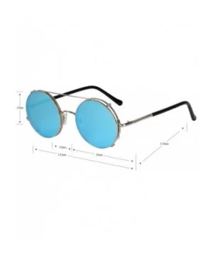 Flip up Retro Circle Women Sunglasses Vintage Steampunk Glasses LS8168 - Blue - CQ12O7KO9N4 $14.13 Oversized