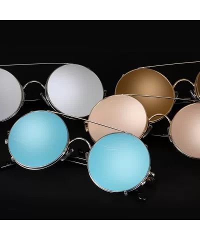 Flip up Retro Circle Women Sunglasses Vintage Steampunk Glasses LS8168 - Blue - CQ12O7KO9N4 $14.13 Oversized