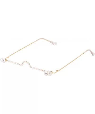 No Lens Eyeglasses Decor Retro Half Glasses Frame Women Metal Diamond Frame Glasses - Gold Pearl - CO1992MWX6Z $12.94 Rimless