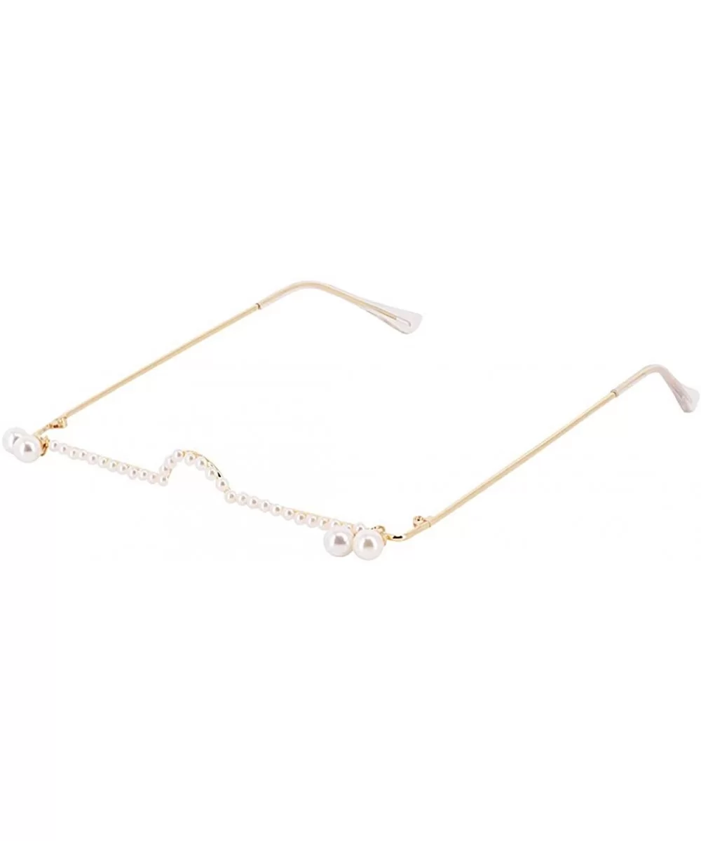 No Lens Eyeglasses Decor Retro Half Glasses Frame Women Metal Diamond Frame Glasses - Gold Pearl - CO1992MWX6Z $12.94 Rimless