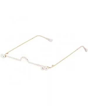 No Lens Eyeglasses Decor Retro Half Glasses Frame Women Metal Diamond Frame Glasses - Gold Pearl - CO1992MWX6Z $12.94 Rimless