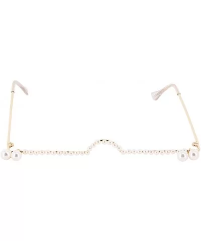 No Lens Eyeglasses Decor Retro Half Glasses Frame Women Metal Diamond Frame Glasses - Gold Pearl - CO1992MWX6Z $12.94 Rimless