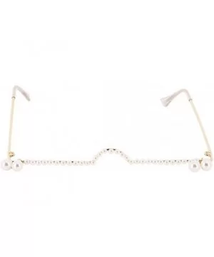 No Lens Eyeglasses Decor Retro Half Glasses Frame Women Metal Diamond Frame Glasses - Gold Pearl - CO1992MWX6Z $12.94 Rimless