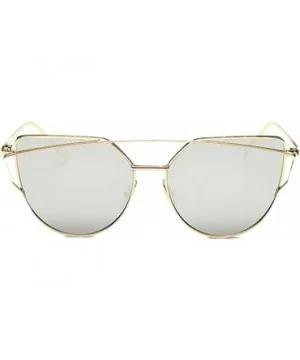 Cat Eye Mirrored UV400 Sunglasses with Twin-Beams Classic Metal Frame Flat Lens for Women - CR180400OA7 $7.59 Cat Eye