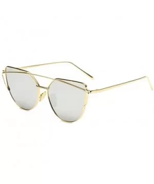 Cat Eye Mirrored UV400 Sunglasses with Twin-Beams Classic Metal Frame Flat Lens for Women - CR180400OA7 $7.59 Cat Eye