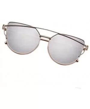 Cat Eye Mirrored UV400 Sunglasses with Twin-Beams Classic Metal Frame Flat Lens for Women - CR180400OA7 $7.59 Cat Eye