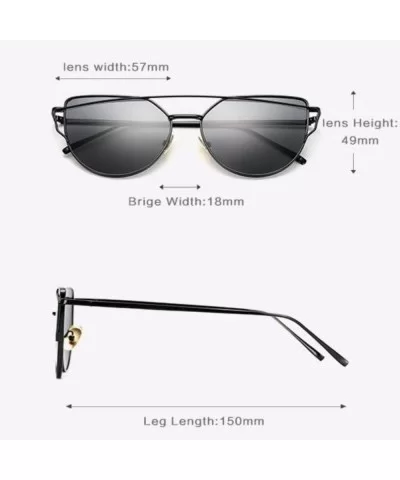 Cat Eye Mirrored UV400 Sunglasses with Twin-Beams Classic Metal Frame Flat Lens for Women - CR180400OA7 $7.59 Cat Eye