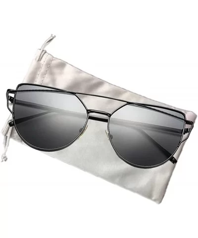 Cat Eye Mirrored UV400 Sunglasses with Twin-Beams Classic Metal Frame Flat Lens for Women - CR180400OA7 $7.59 Cat Eye