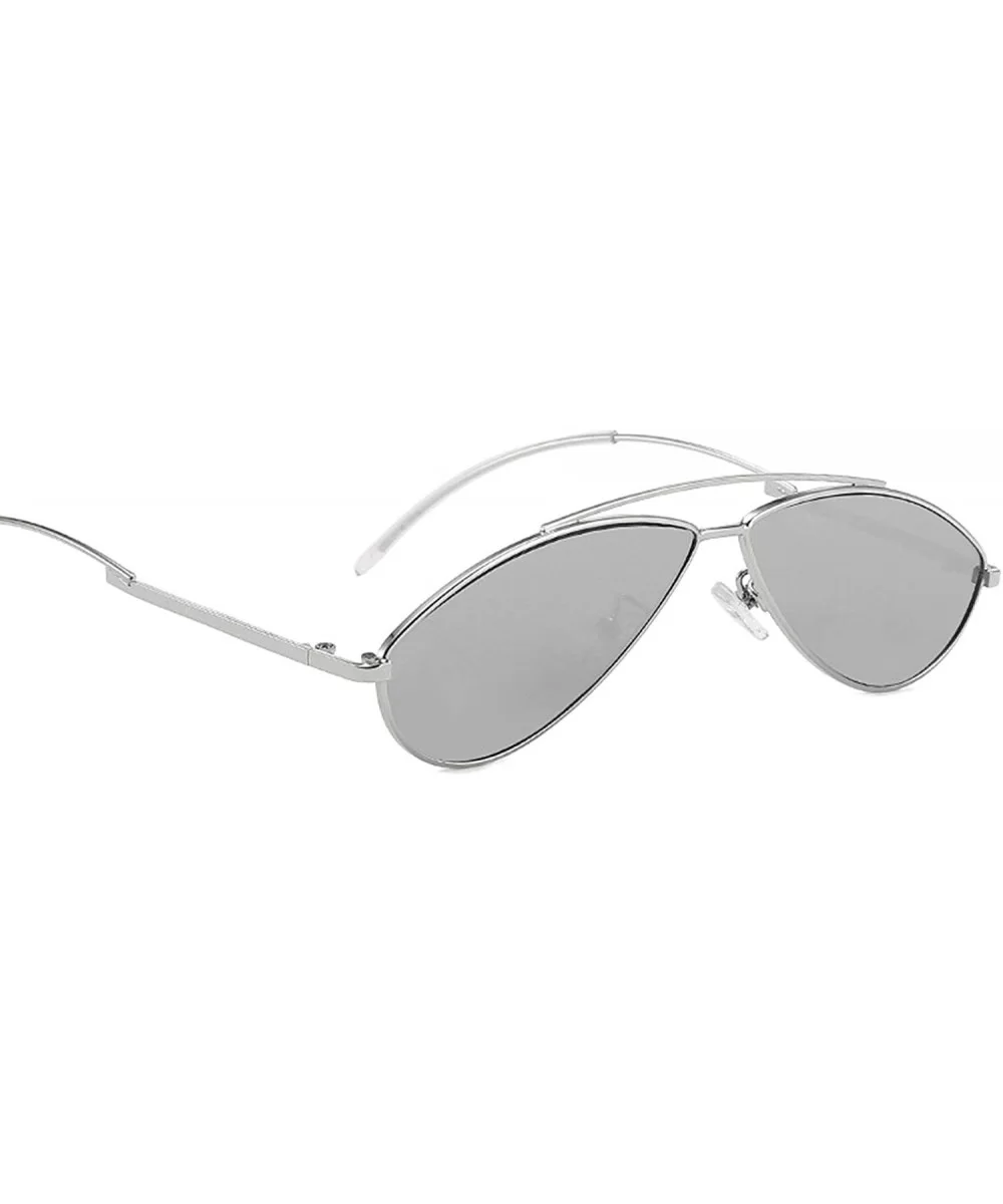 Classic Retro Designer Style Arched Cat Eye Sunglasses for Unisex Metal PC UV 400 Protection Sunglasses - Silver - CO18SARU89...