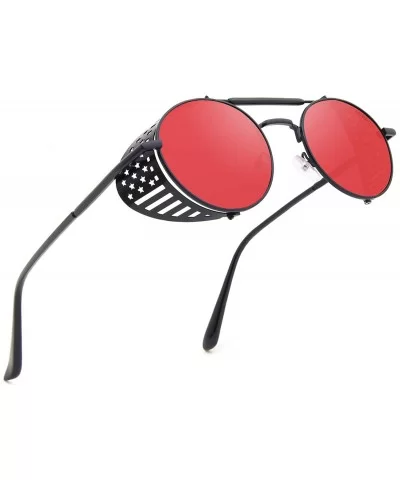 Women Men Round Sunglasses Retro Vintage Steampunk Style Mirror Reflective Circle lens - CD19030HE9G $12.32 Rectangular