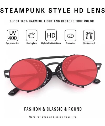 Women Men Round Sunglasses Retro Vintage Steampunk Style Mirror Reflective Circle lens - CD19030HE9G $12.32 Rectangular