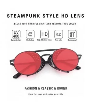 Women Men Round Sunglasses Retro Vintage Steampunk Style Mirror Reflective Circle lens - CD19030HE9G $12.32 Rectangular