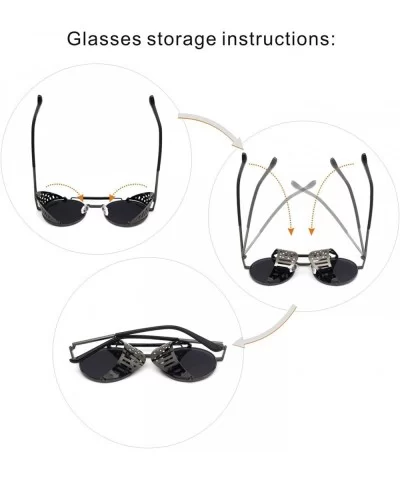 Women Men Round Sunglasses Retro Vintage Steampunk Style Mirror Reflective Circle lens - CD19030HE9G $12.32 Rectangular