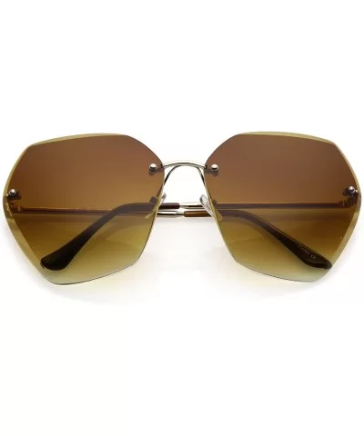 Oversize Rimless Beveled Gradient Lens Geometric Sunglasses 70mm - Gold / Amber - CE18644C048 $6.33 Oversized